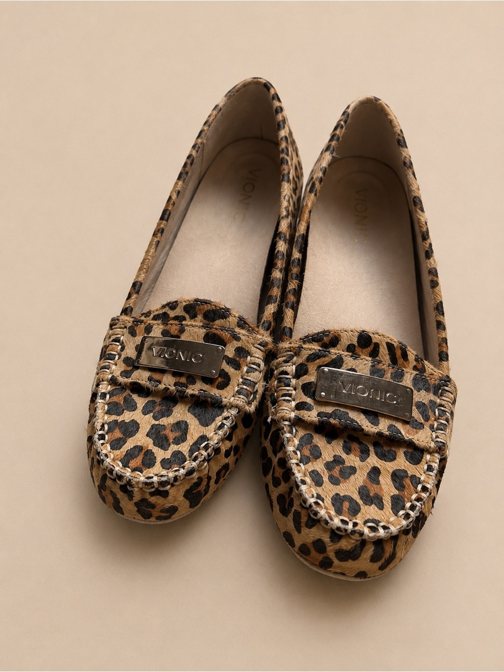 Vionic Sydney Leopard Calf Hair Loafers Orthotic Comfort Flats Women’s 9.5